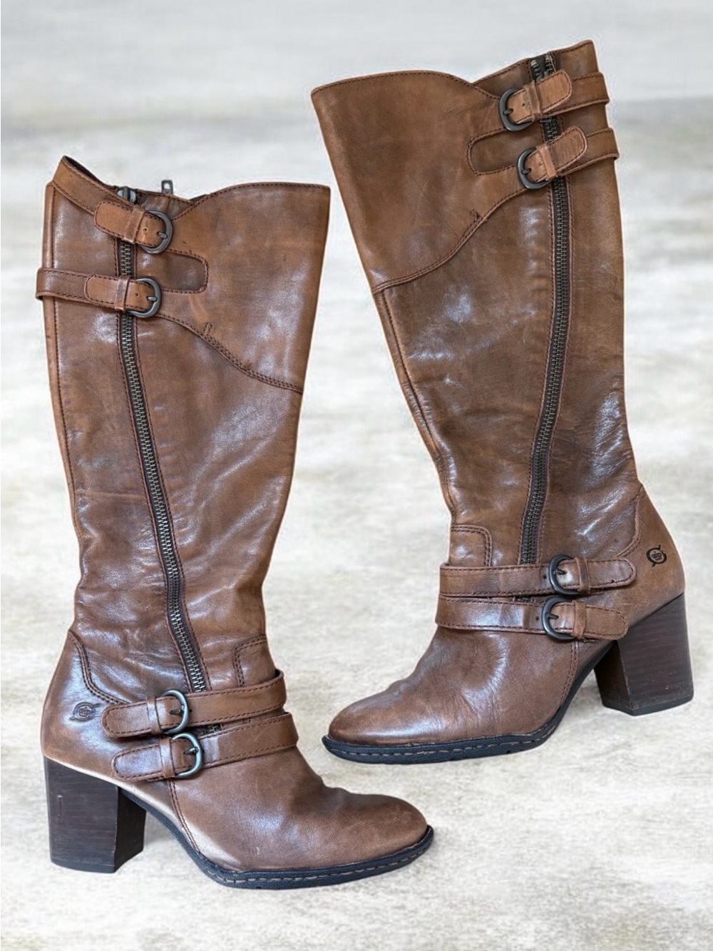 BORN Women’s Buttery Brown  Leather Knee-High Buckle Boots Size 8